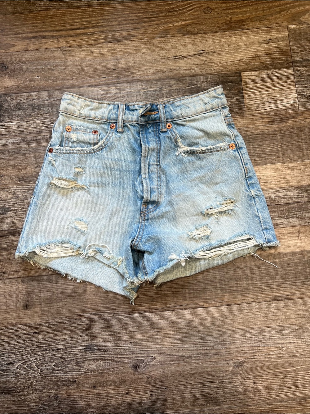 Zara Light Blue Distressed Denim Cutoff Shorts